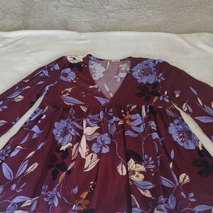 Free People Red Floral Wrap Blouse